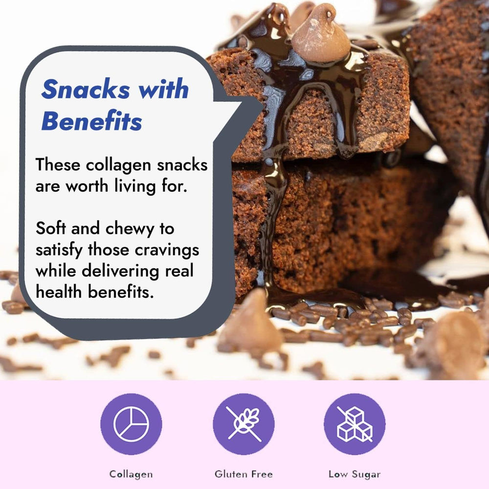 321glo collagen brownie 16g protein highlight, post workout snack.