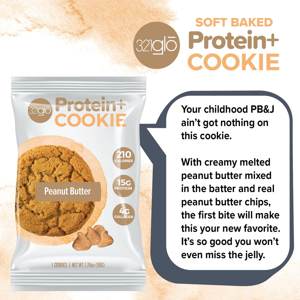 321glo Protein+ Cookies on the go in desk or bag setting for convenience.