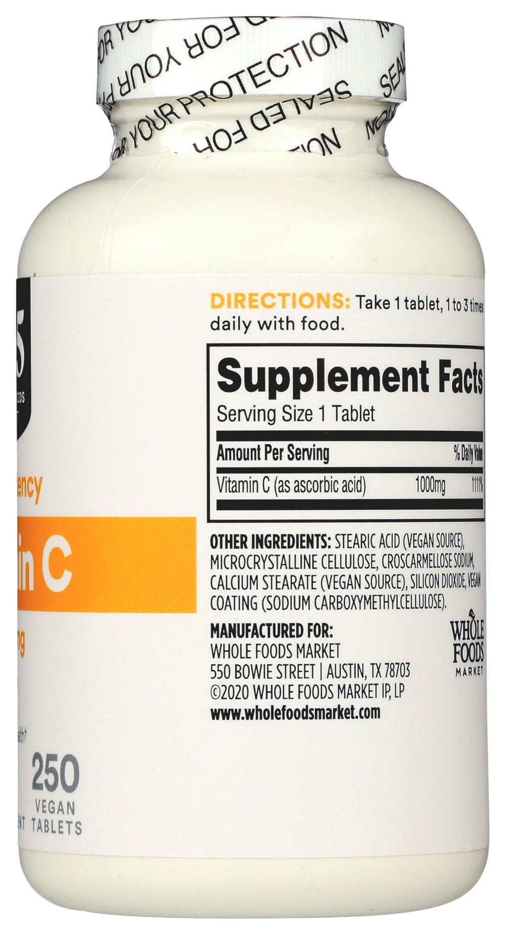 365 Vitamin C 1000mg tablet image emphasizing vegan-certified formula