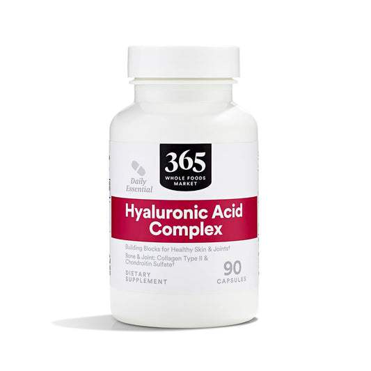 365 Hyaluronic Acid Blend bottle with capsules for skin hydration.