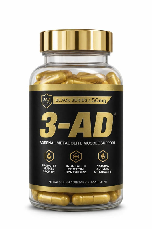 3AD Black Series bottle closeup showing premium capsules for focused training
