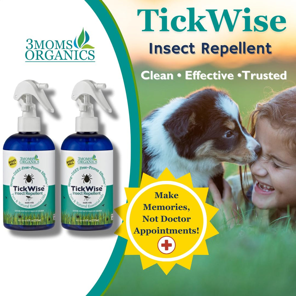 Forest hike scene featuring TickWise repelling insects.