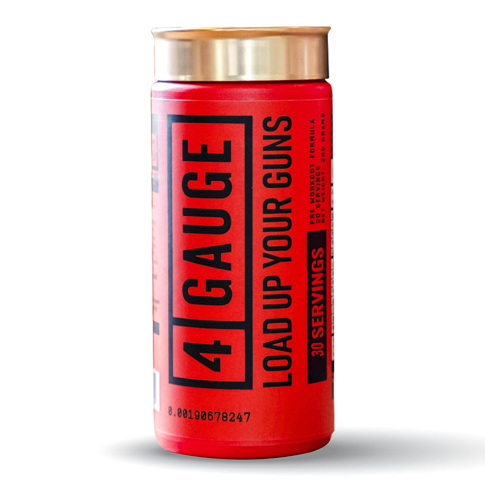 4 Gauge Fruit Blast bottle shows the natural preworkout formula for clean energy