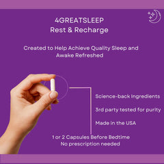 4GREATSLEEP label back showing ingredients and directions for sleep wellness.