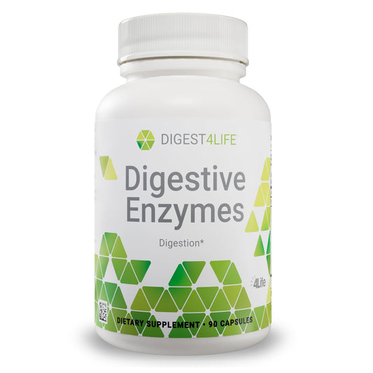 4Life Digestive Enzymes bottle with capsules supports digestion and absorption.