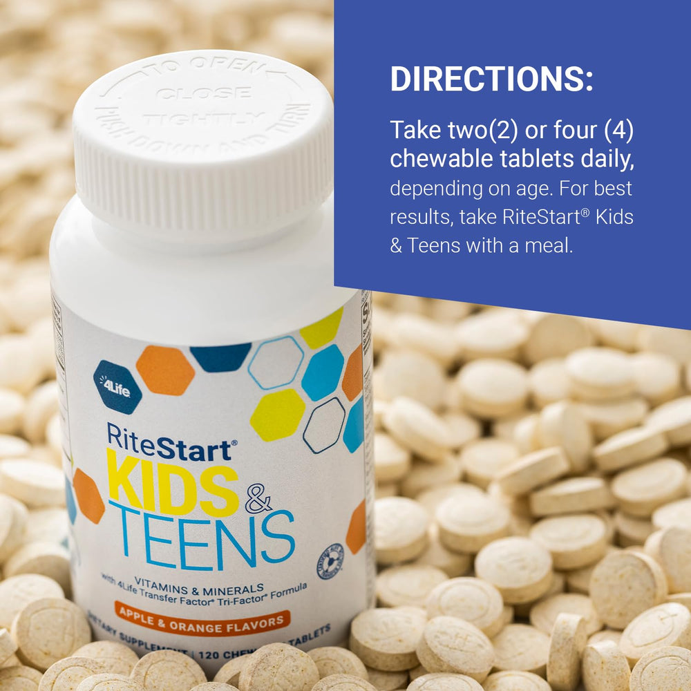 Child taking RiteStart chewable to support daily wellness routine.