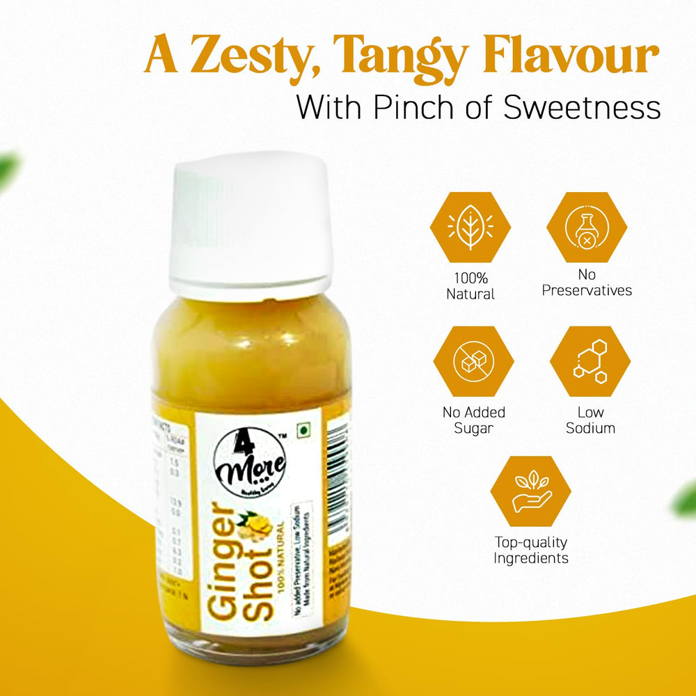 4MORE Ginger Lemon Honey Shot on-the-go pack for travel and workouts.