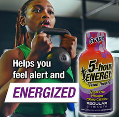 5-hour ENERGY grape label close-up highlighting zero calories