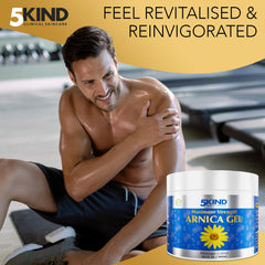 Texture closeup of 5kind Arnica Gel showing smooth, non-greasy finish.