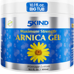 5kind Arnica Gel tube label closeup, highlighting extra strength formula.
