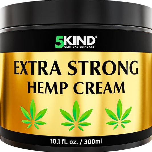 5kind Extra Strong Hemp Cream bottle pour for easy topical massage