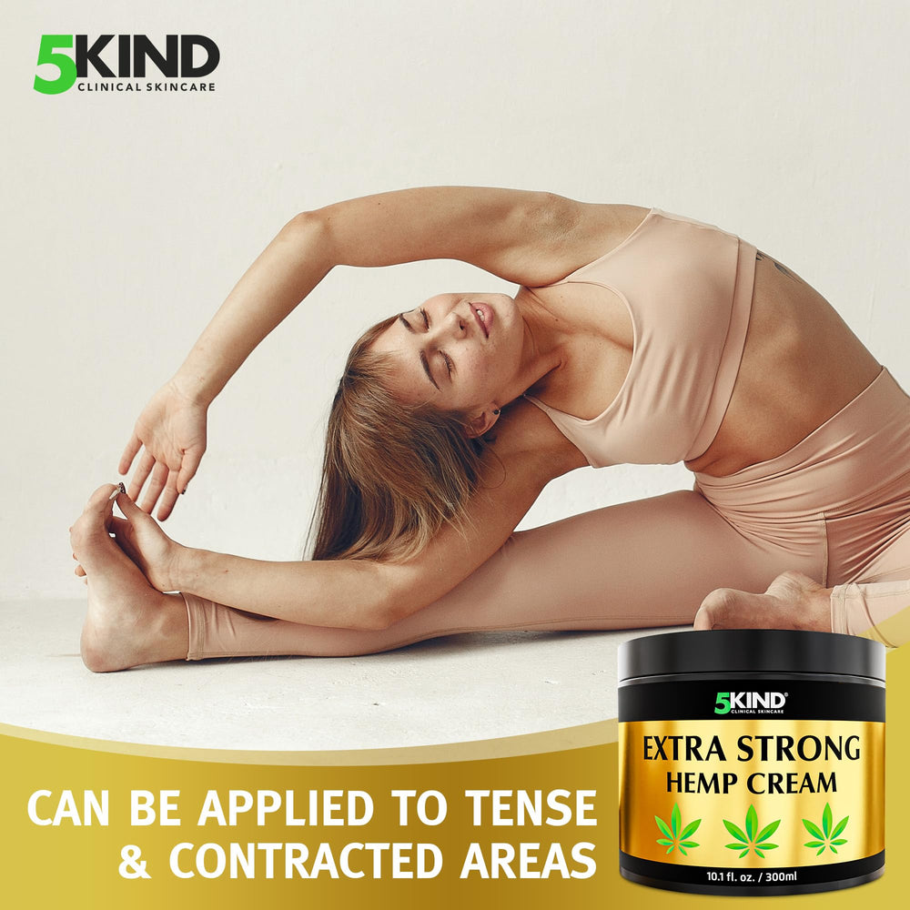 5kind Extra Strong Hemp Cream on knee area signals athletic support