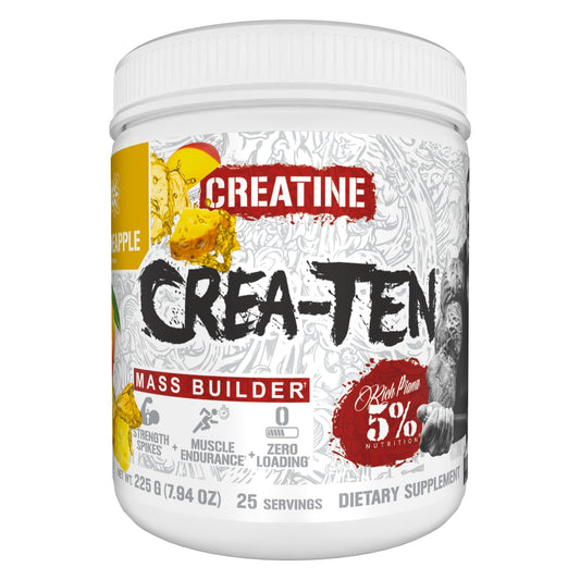 5% Nutrition creaTEN bottle pouring powder for quick post-workout refresh