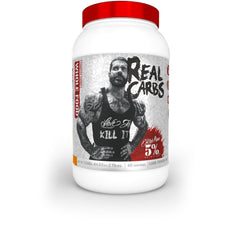 5% Nutrition Rich Piana Real Carbs bottle shows real-food carbs for steady energy.