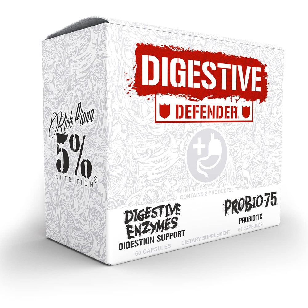 5% Nutrition Rich Piana Digestive Defender bottle front for daily digestion support