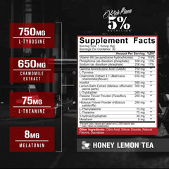 5% Nutrition Rich Piana Knocked Out scoop-dispense shows easy night-time servings.