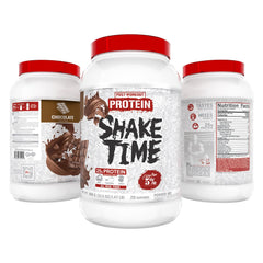 Shake Time chocolate shake in a glass highlights fast and medium protein uptake