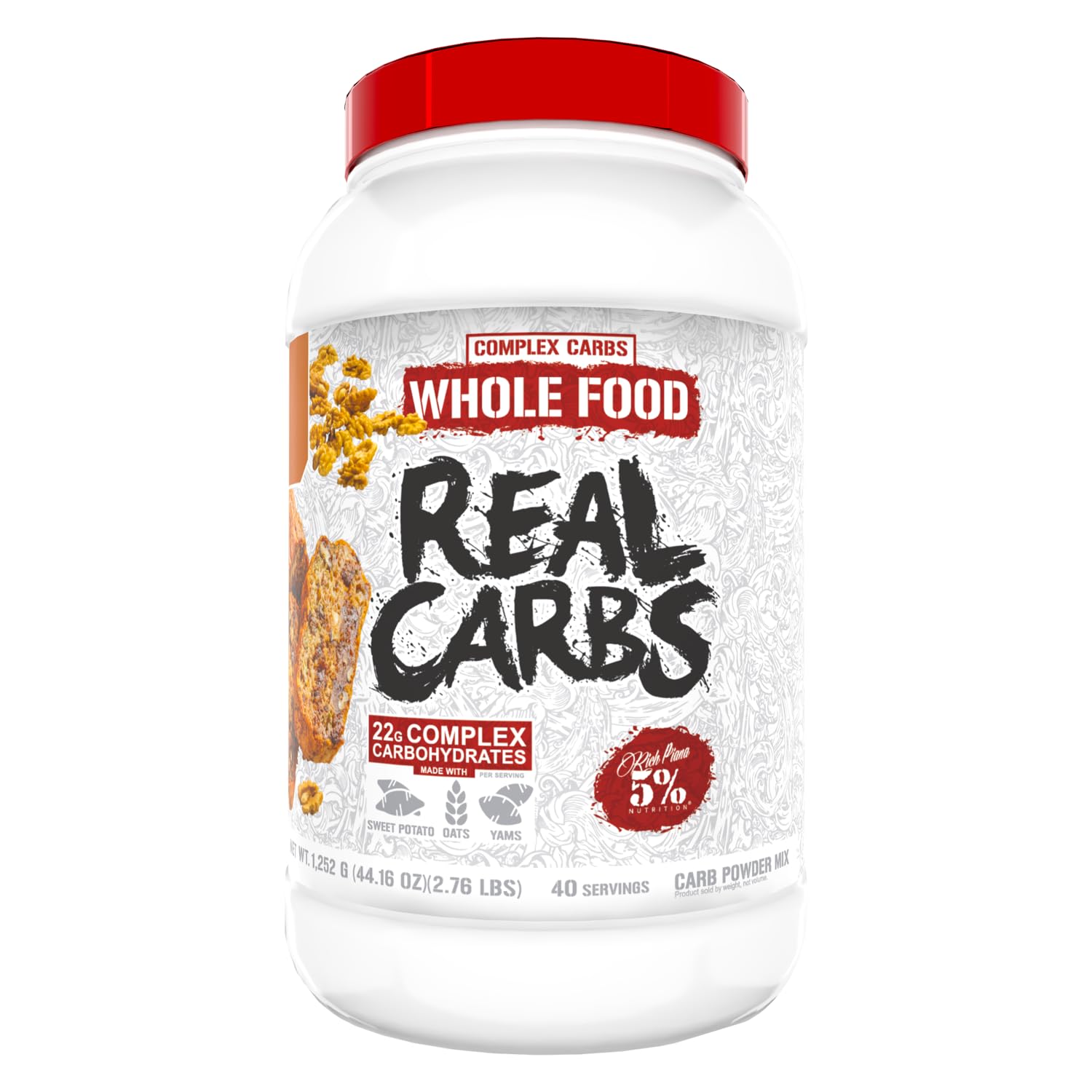 5% Nutrition Rich Piana Real Carbs Banana Nut Bread powder for steady energy