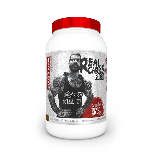 5% Nutrition Rich Piana Real Carbs Cocoa Heaven bowl showing real-food carbs for steady energy