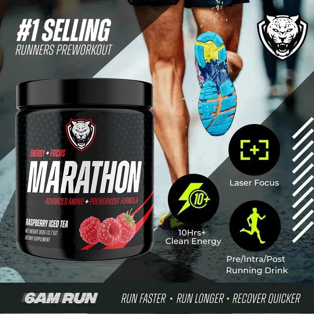 6AM Run Marathon label closeup highlighting green tea energy and amino blend
