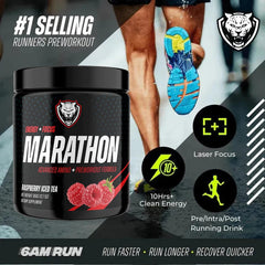 6AM Run Marathon label closeup highlighting green tea energy and amino blend