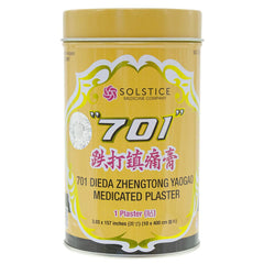701 Dieda Zhengtong Yaogao Medicated Plaster box back illustrates ingredients for informed use and relief planning