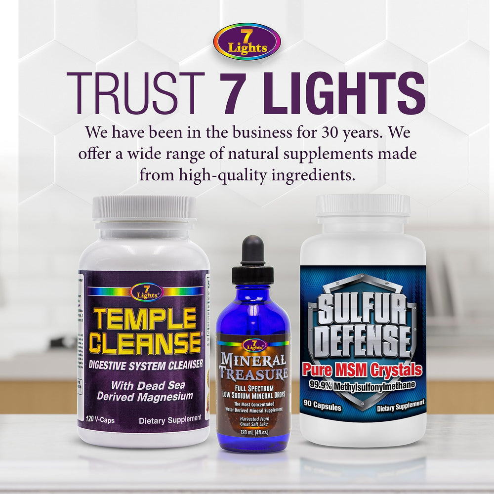 7 Lights Temple Cleanse manufacturing label with quality seal
