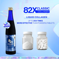 82X Classic Collagen label close-up emphasizes high marine collagen content.