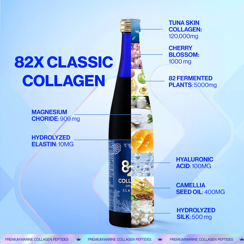 82X Classic Collagen morning routine image with glass promotes easy daily intake.