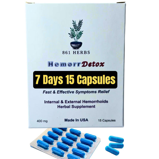 861 HERBS HemorrDetox bottle pour for natural relief