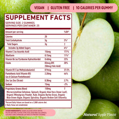 8Greens Supergreens Gummies nutrition facts label highlights vitamins for daily nutrients.