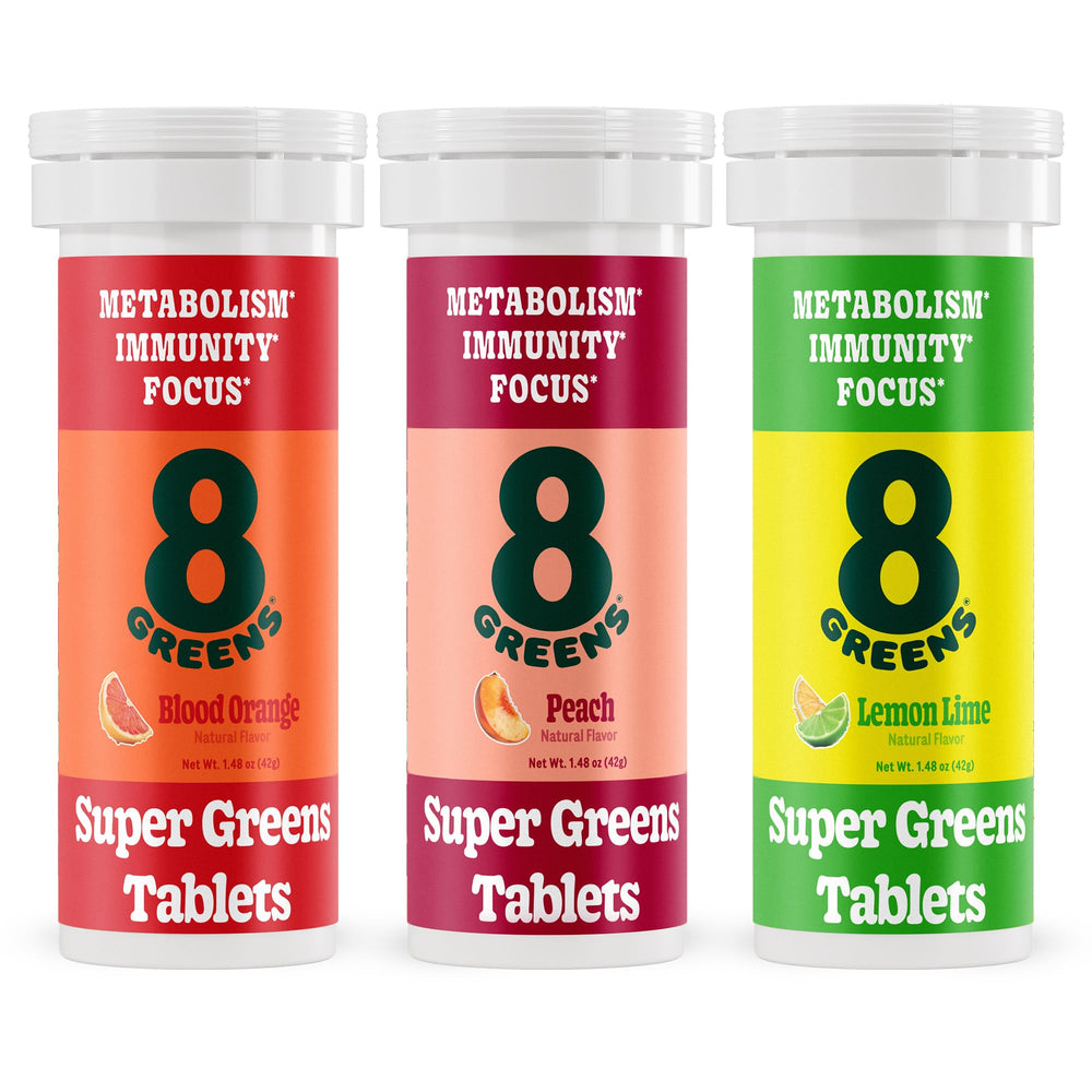 8Greens lemon-lime tablet dissolving to make a refreshing greens drink
