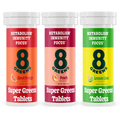 8Greens lemon-lime tablet dissolving to make a refreshing greens drink