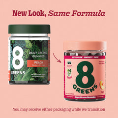 8Greens Supergreens Gummies closeup, Peach flavor makes daily greens enjoyable