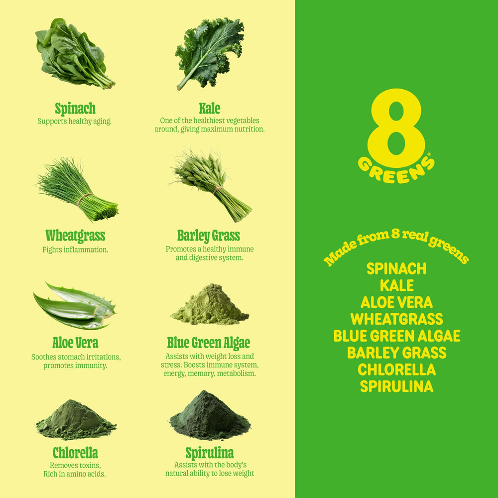 8Greens tablet dissolving in a glass of water for quick greens on the go
