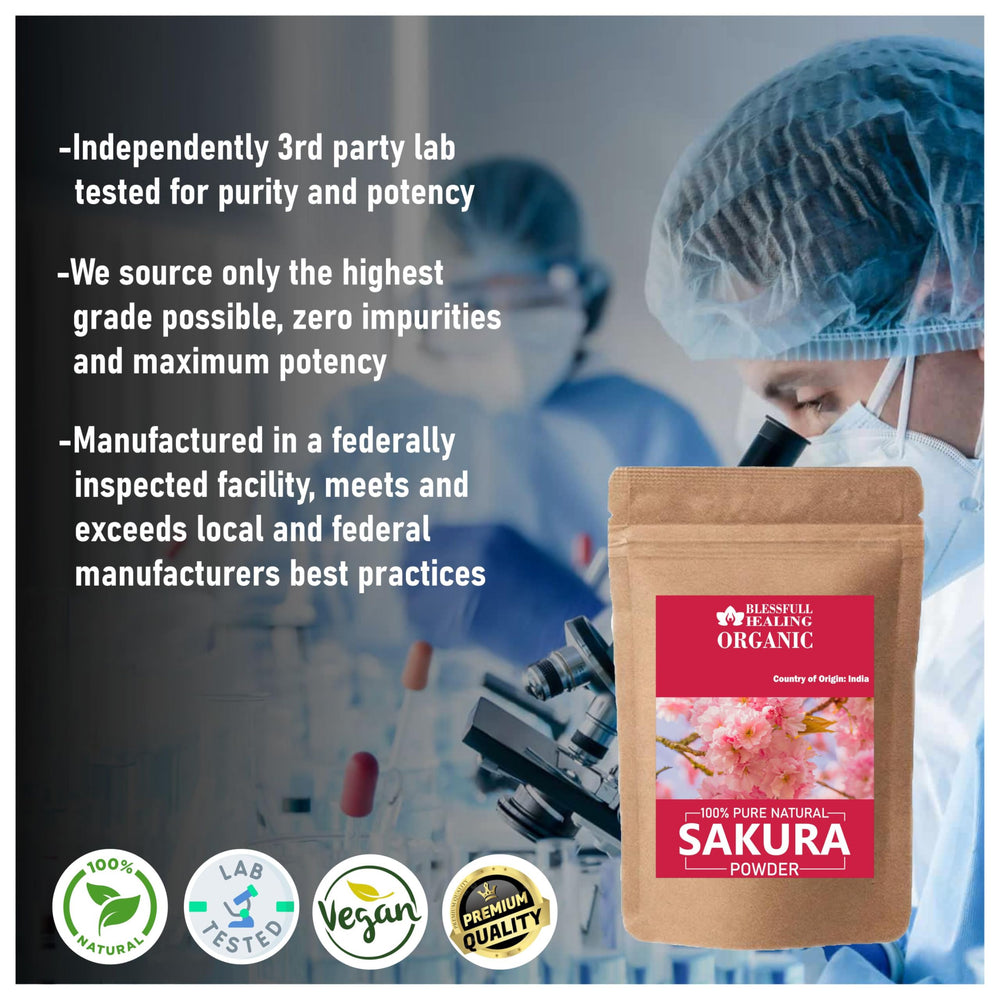 Measuring scoop beside Blessfull Healing sakura powder for precise additions