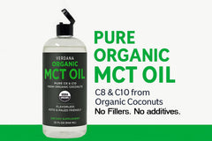 Pouring Verdana MCT Oil into a glass for a flavorless energy boost