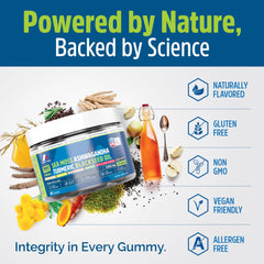 A1 Body Fuel Sea Moss Gummies with ashwagandha visual for calm focus support.