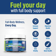 A1 Body Fuel Sea Moss Gummies bottle pour highlighting convenient daily wellness on the go.