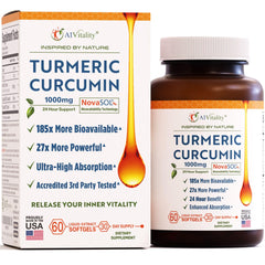 A1Vitality NovaSOL Turmeric bottle on white, signaling premium daily wellness