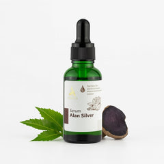 ABERA Alan Silver Serum bottle closeup for compact vegan hydration