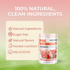 About Time Pre Workout Watermelon tub emphasizes 60 mg caffeine from green tea