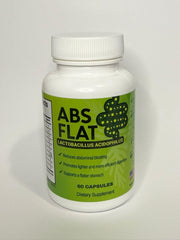 ABSFLAT probiotic bottle with Lactobacillus Acidophilus for daily digestive support.