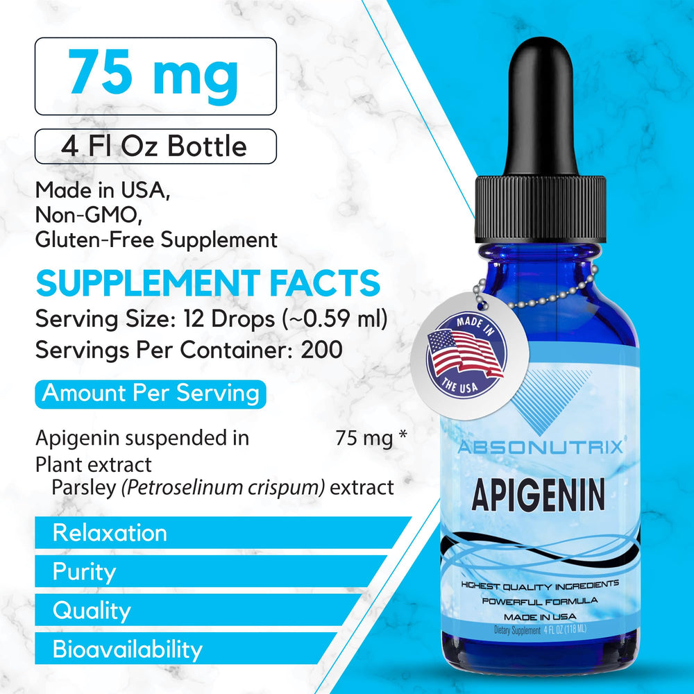 Absonutrix Apigenin bottle closeup showing high-quality ingredients.