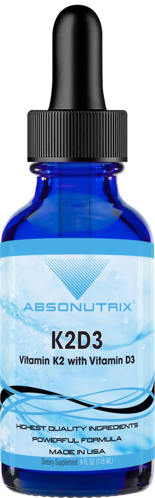 Absonutrix K2D3 liquid bottle with drops for easy daily dosing