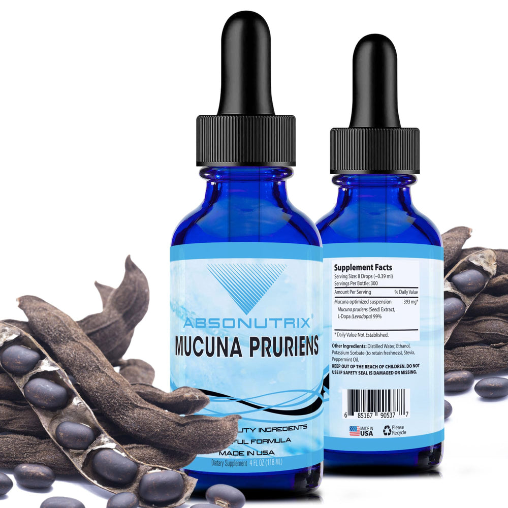 Absonutrix Mucuna Pruriens liquid bottle closeup for quick absorption.