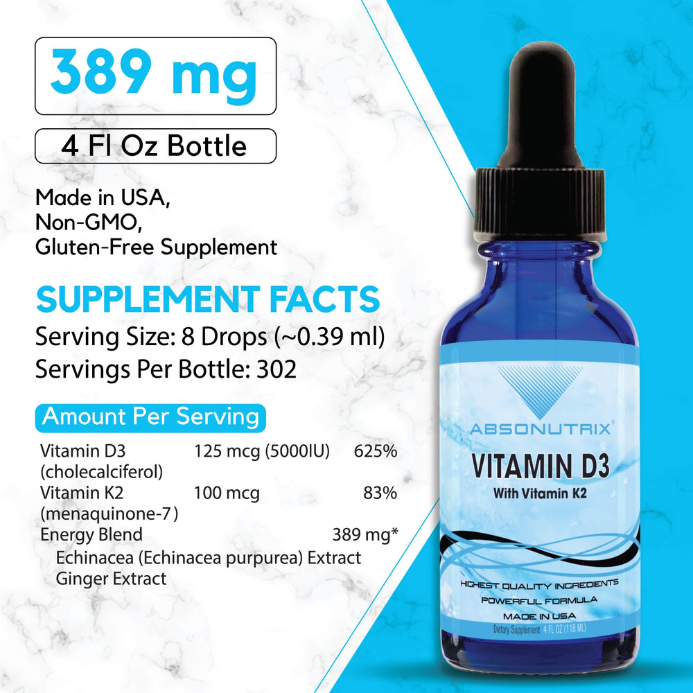 Absonutrix Vitamin D3 K2 Drops dropper demonstrates easy dosing for consistent nutrient intake.