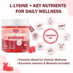 ABYSSUS Lysine bottle label emphasizes zinc, vitamin C and folate support.