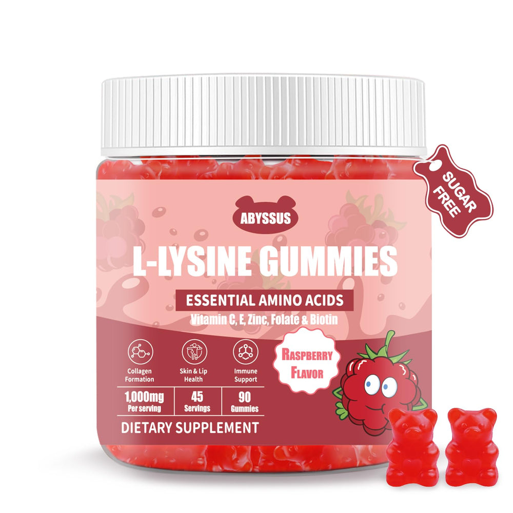 ABYSSUS Lysine gummies bottle for daily wellness and sugar-free convenience.