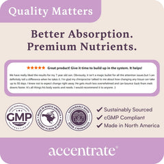 Accentrate easy swallow kid-friendly pills shown for daily use.
